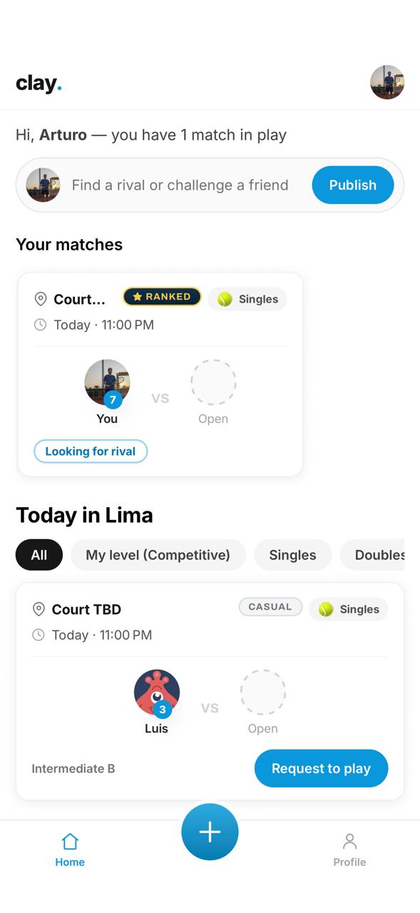 clay. — find a match today